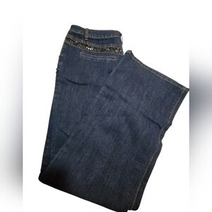 Azi Dark Blue Bell Leg Jeans With Beading. Sz 14. TALL/LONG